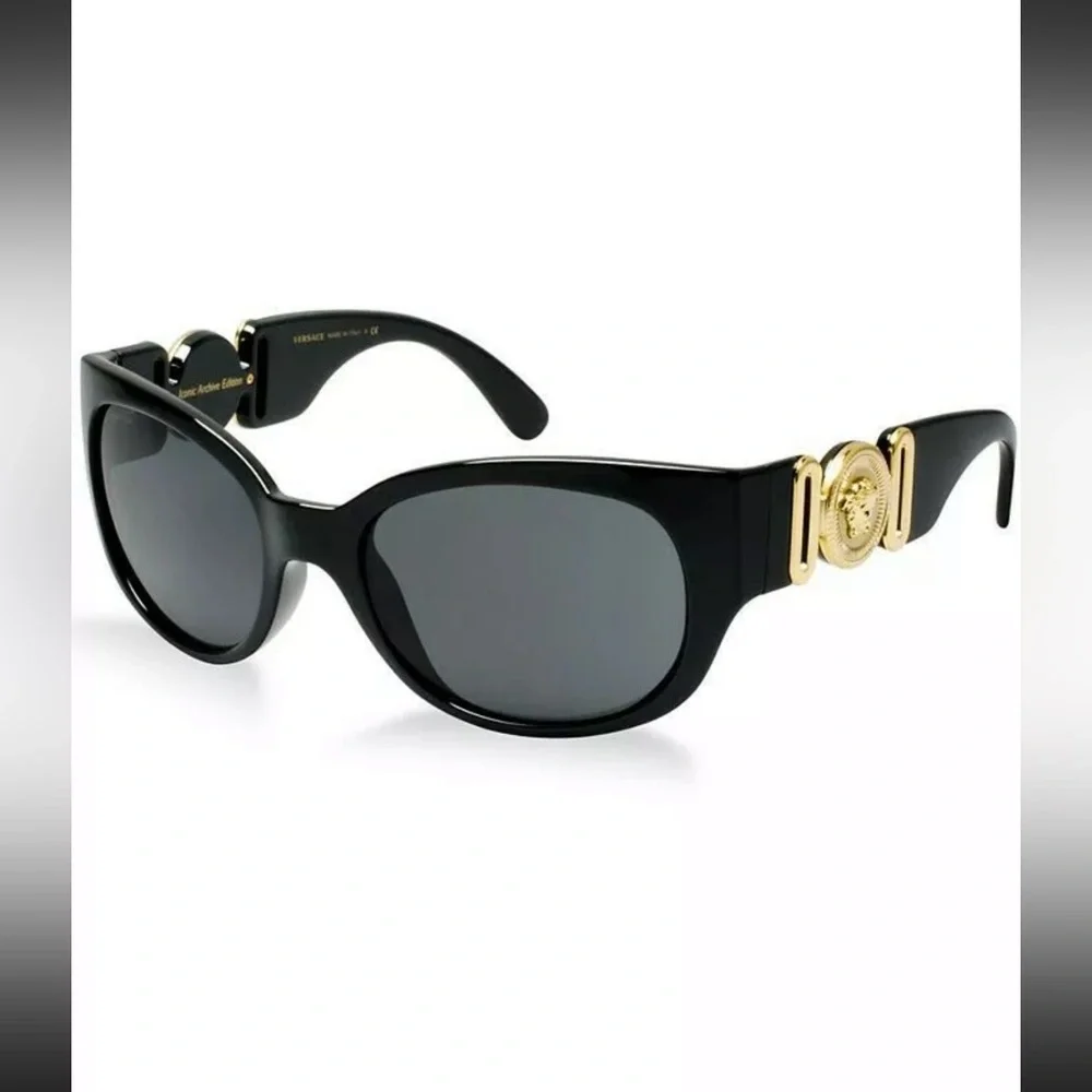 Versace Black Sunglasses with Gold Medallion Temple NWT
